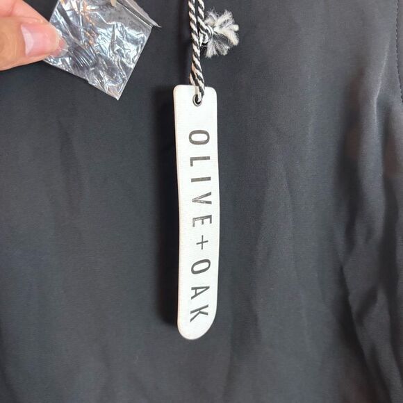 Olive + Oak Black Maxi Dress with Slit High Neck Overlay Open Back Cutout Small - Picture 9 of 12